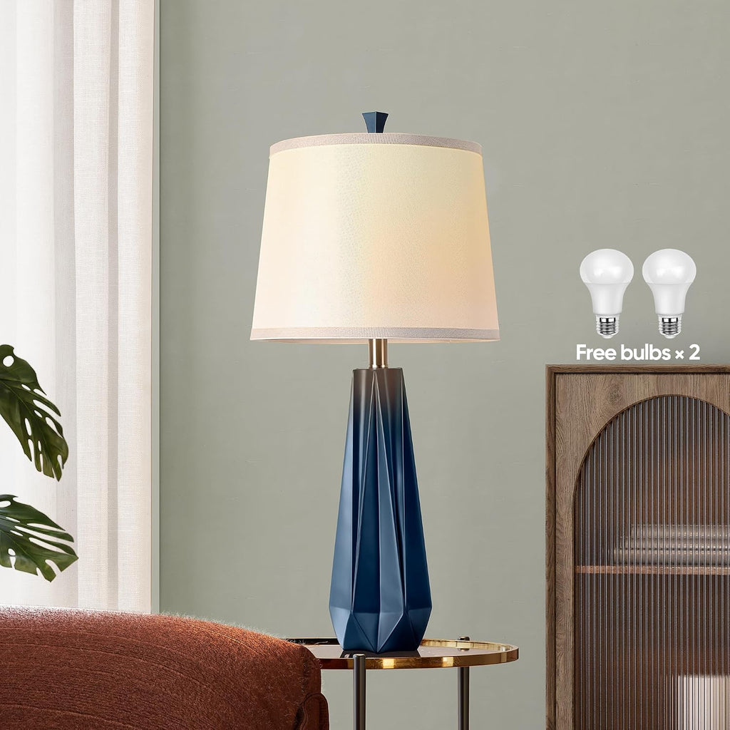 WIHTU 3 Color Temperature Table Lamps Set of 2, 27'' Navy Blue Modern Table Lamp for Living Room, Beside Lamp with Linen Shade, Resin…