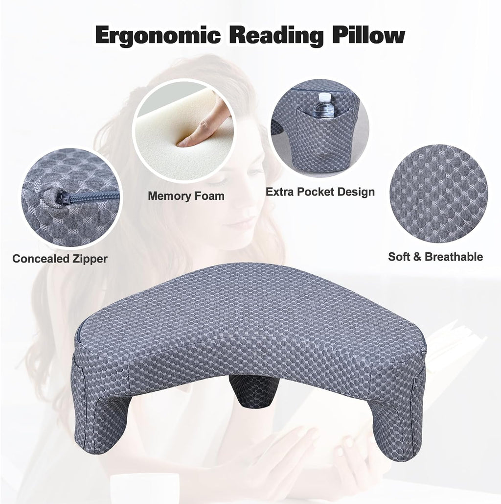 Reading Pillow with 2 Side Pockets, Arm Rest Pillow for Loptop, Memory Foam Reading Pillows for Gaming, Working, Crocheting, Removable and…
