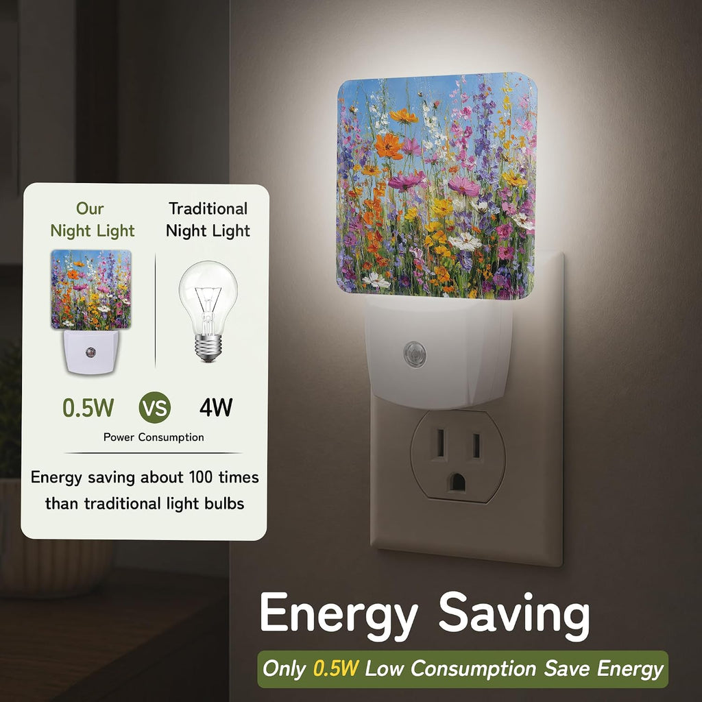 Night Light, Colorful Wildflower Field Night Lights Plug into Wall Decor for Bedroom Bathroom Hallway Kitchen, Dusk to Dawn Sensor Gift…