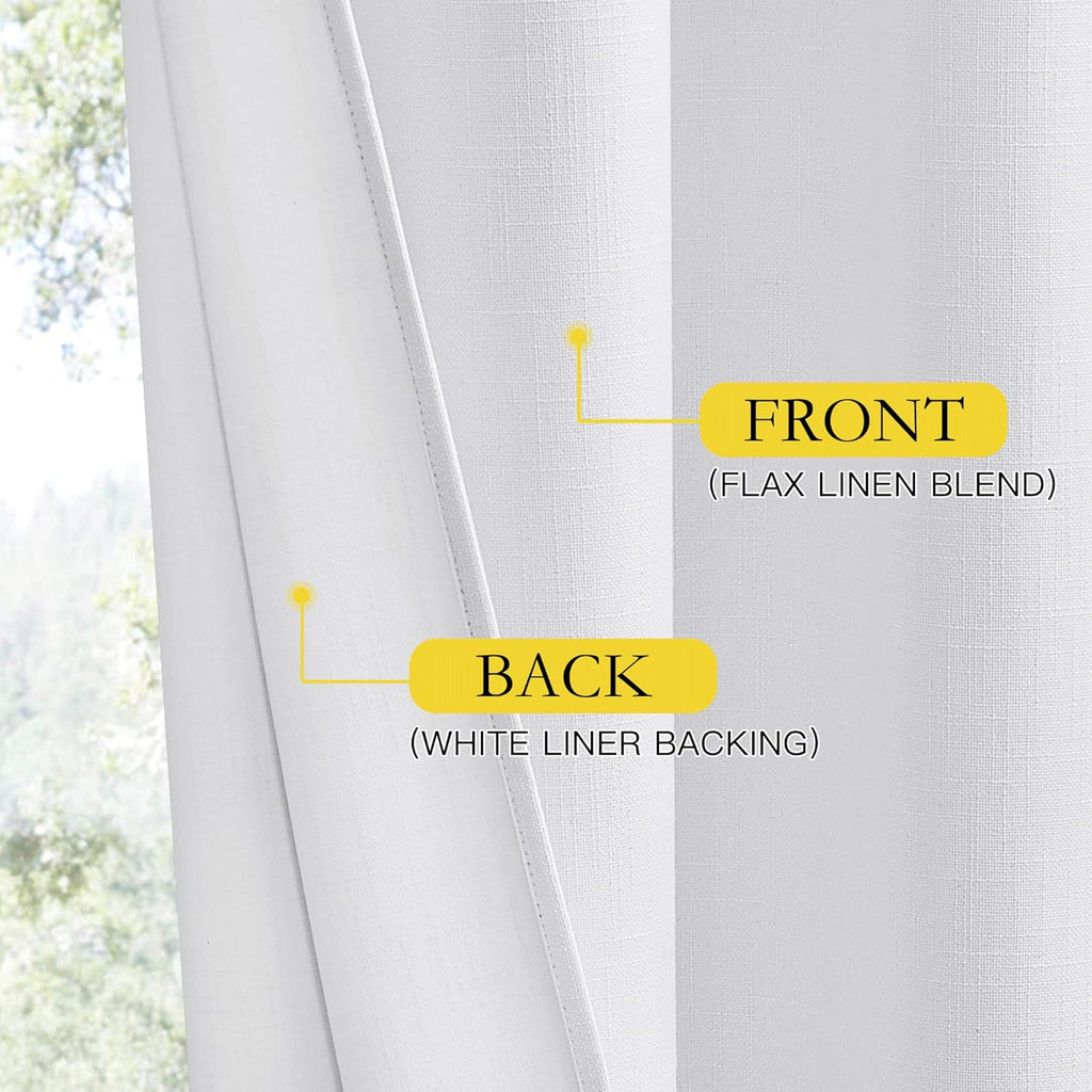 NICETOWN 100% Absolutely Blackout Linen Curtains with Thermal Insulated White Liner, White, 42 inches Wide, 72 inches Length Energy…