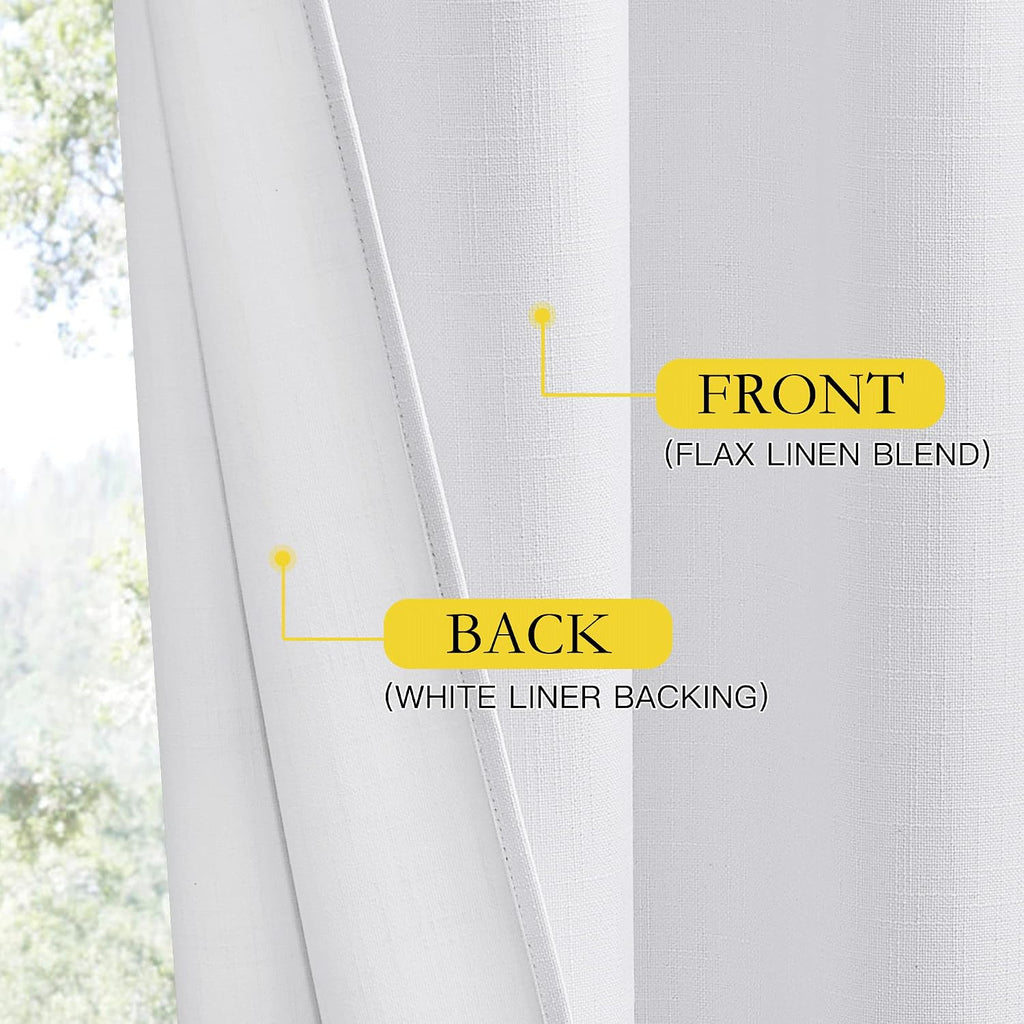 NICETOWN 100% Absolutely Blackout Linen Curtains with Thermal Insulated White Liner, White, W62, 2 Pieces, Noise Reducing Textured Linen…