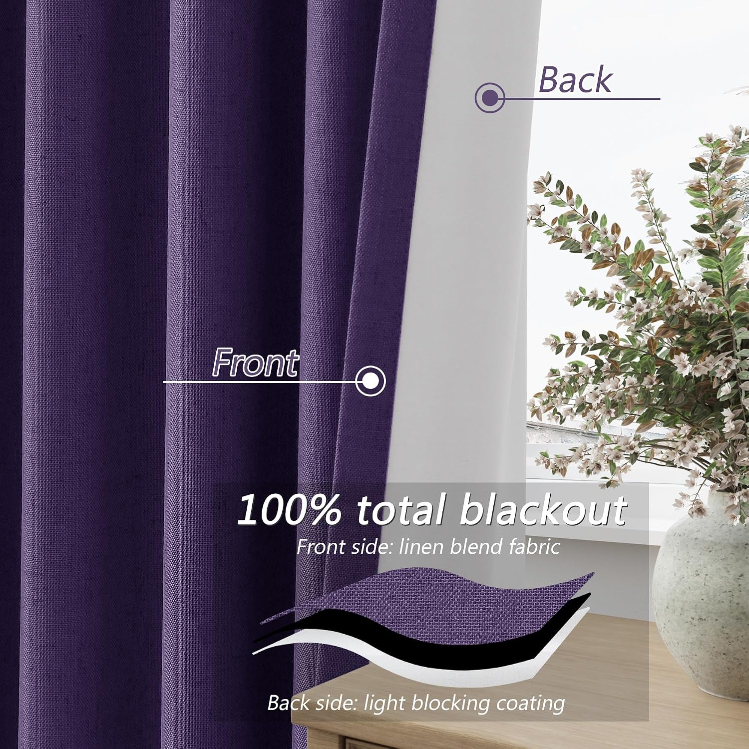 Guken 100% Blackout Curtains 108 Inch Length 2 Panels Set for Living Room Bedroom Back Tab Thermal Insulated Black Out Linen Drapes Room Da…