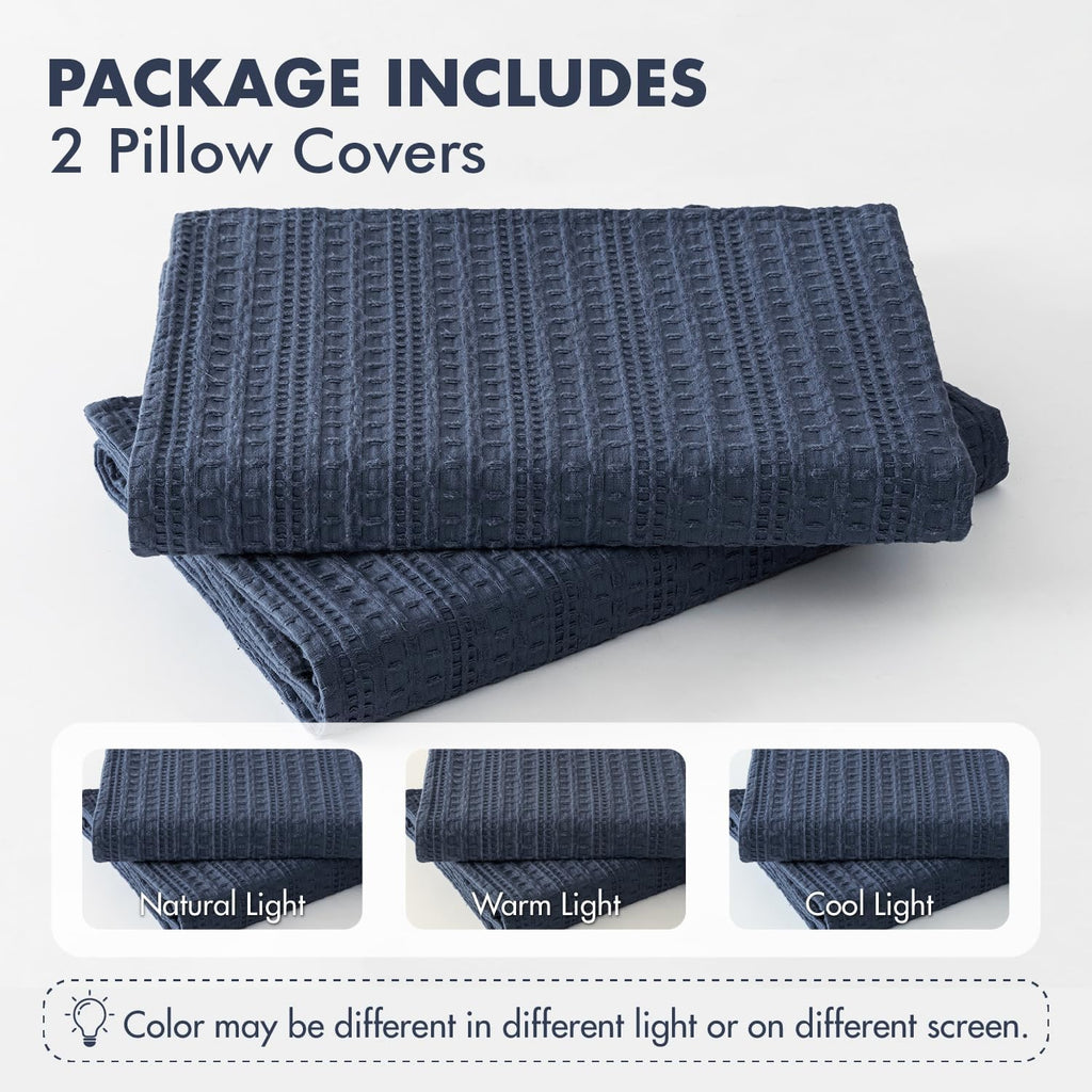Set of 2 Decorative 100% Cotton Waffle Euro Sham Pillow Covers 24x24, Neutral Throw Pillows Weave European Cushion Cases for Couch Sofa…