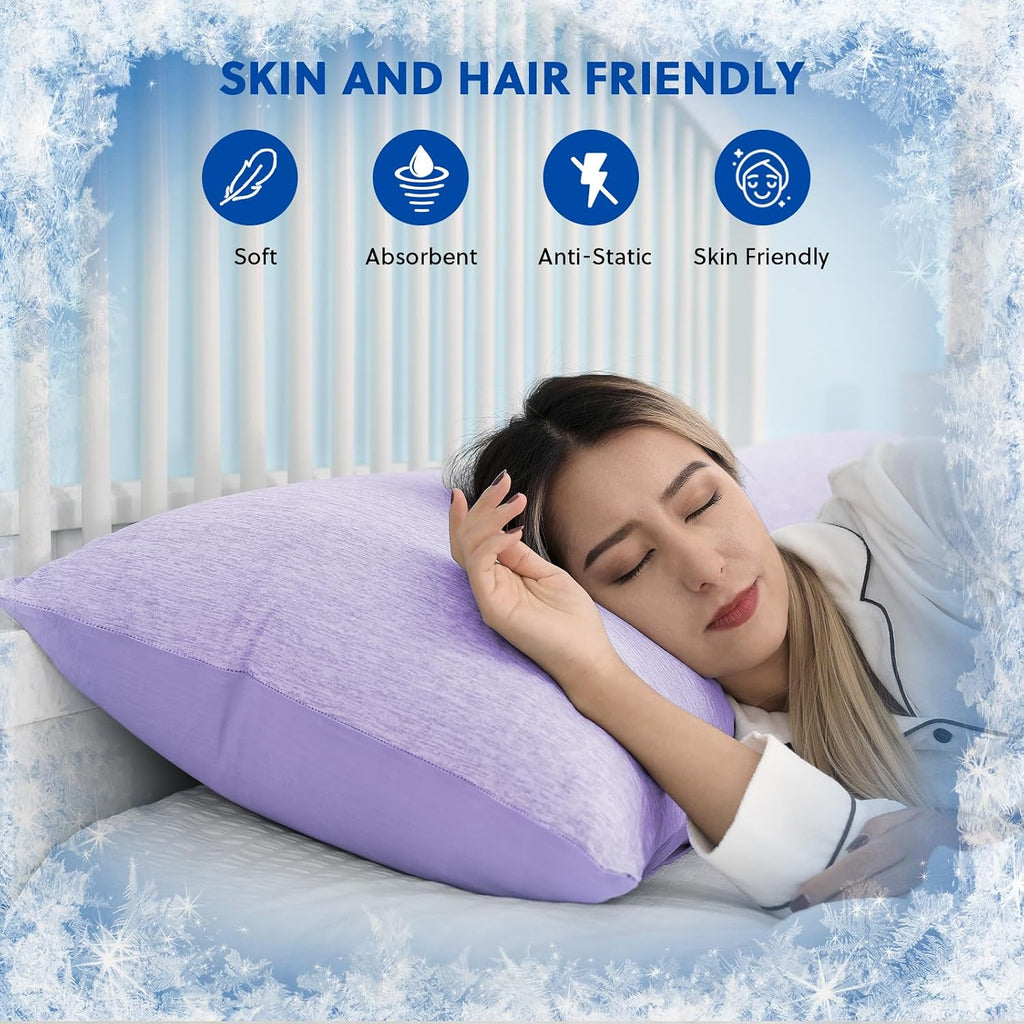 Homfine Cooling Pillowcases King Size - Double Side Q-Max 0.439 Cooling Fiber for Pillow Protector, Breathable Cold Pillow Cover for Hot Sl…
