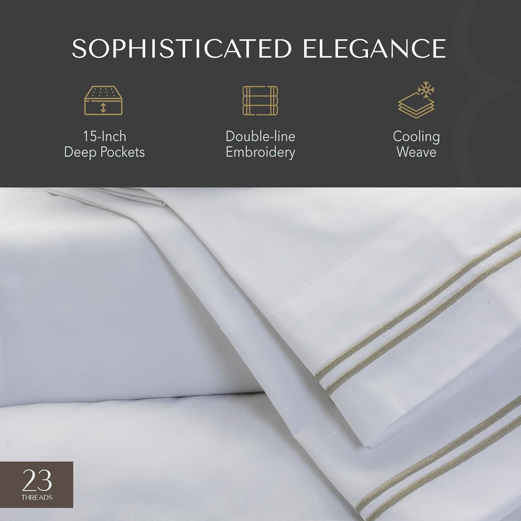 23Threads 23 THREADS X101 Series Cotton Percale Rich Bed Sheets and Pillowcases Set, 15 Inch Deep Pocket, Luxury Cooling Bedding Linen, Kin…