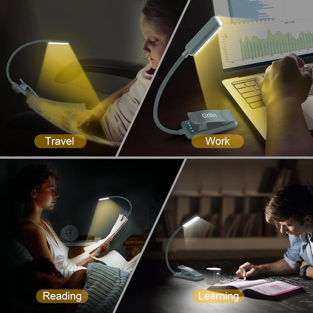 Gritin 9 LED Rechargeable Book Light for Reading in Bed - Eye Caring 3 Color Temperatures, Stepless Dimming Brightness,80 Hrs Runtime…