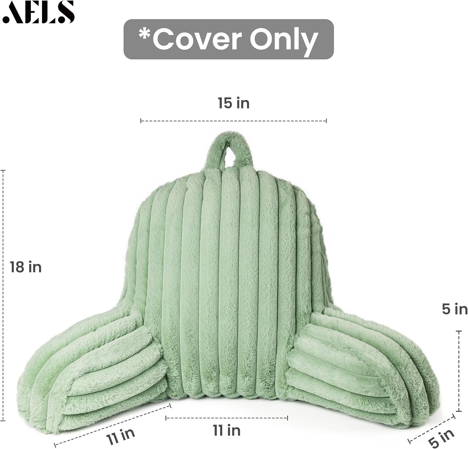 Aels Large Reading Pillow Replacement Cover with Arms and Pockets (Cover ONLY), 18" Soft Faux Fur Striped Backrest Pillow Cover Fits Standa…