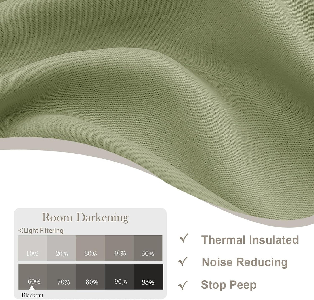 Gwine Sage Green Blackout Curtains for Living Room 72 inches Long, Noise Reducing Room Darkening Window Treatment Curtains for Bedroom…