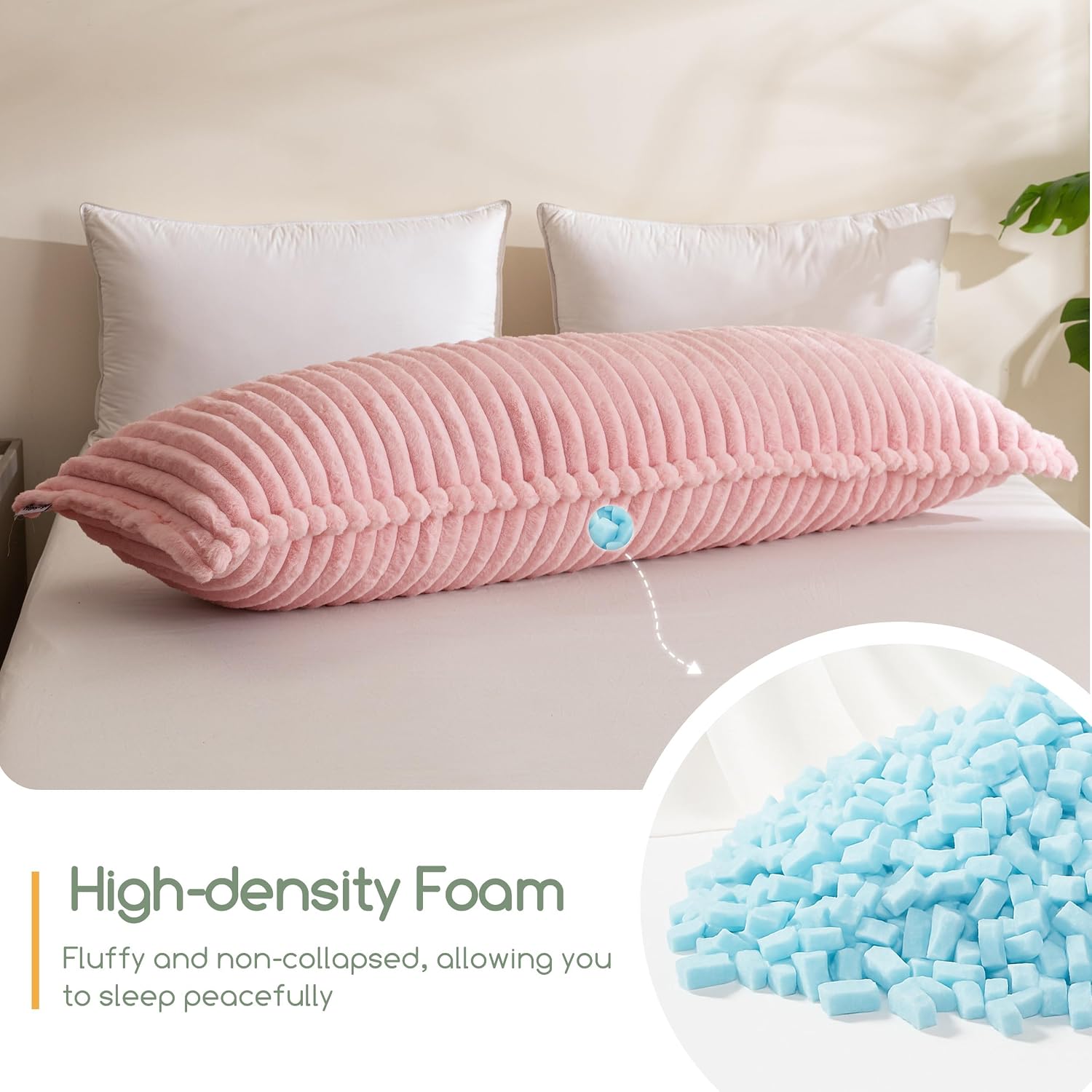 Higogogo Memory Foam Body Pillow, Thickened Large Long Bed Pillow for Adults, Full Body Pillow with Removable Pillow Cover(20x54 Inch), Pink…