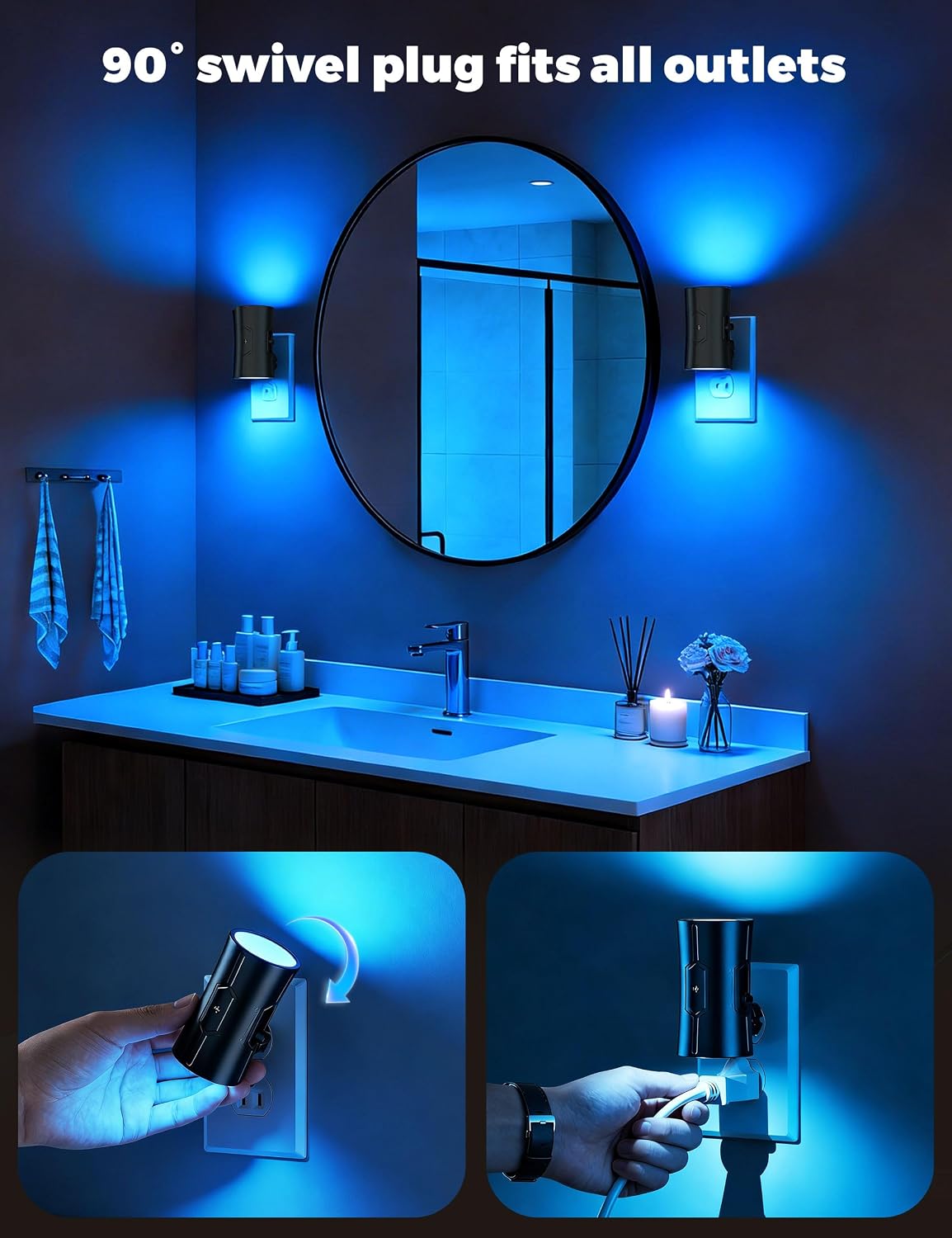 Fesnne Night Light, 2-Pack Dimmable Plug-in Night Light with Auto On/Off & 90°Rotatable Plug, 0-100LM Adjustable Brightness, 1W Ultra Low E…