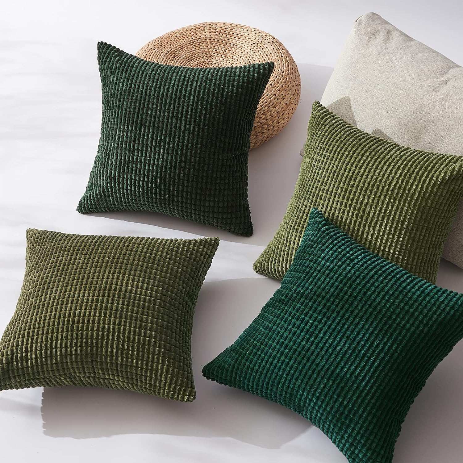 Topfinel Fall Pillow Covers Set of 4 Soft Corduroy Boho Strip Textured OliveGreen Pillow Covers Modern Farmhouse Cute Autumn Home Decor Gre…