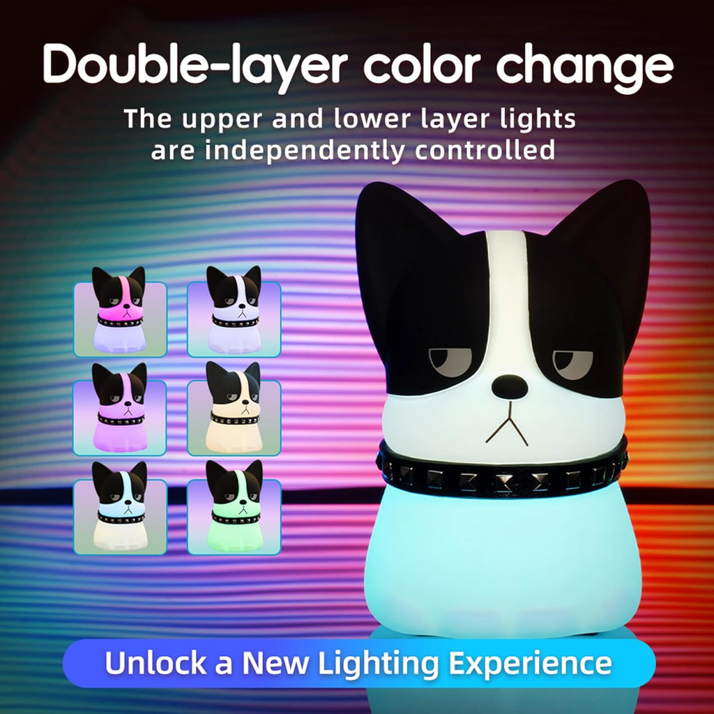 Led Cute Frenchie Night Light, Dimmable Nursery Kawaii Lamps, Super Squishy Silicone USB Rechargeable Touch Control Bedside Lamp, Used…