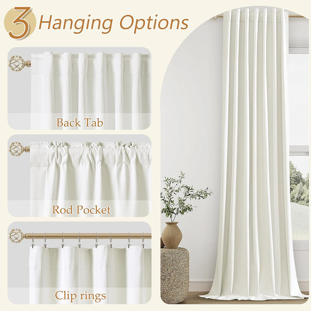 Guken Ivory 100% Blackout Linen Curtains 108 Inch Length 2 Panels Set for Living Room Bedroom Back Tab/Rod Pocket Thermal Insulated Black O…