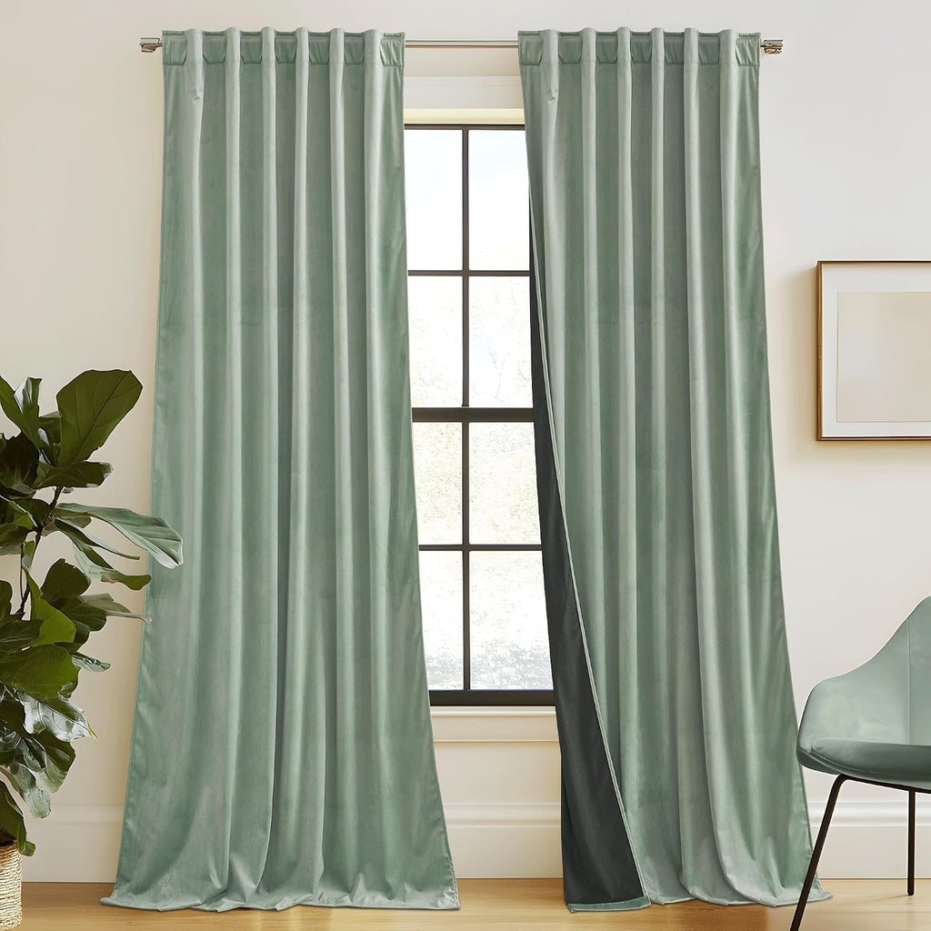 Rybhome RYB HOME Aqua Velvet Curtains for Bedroom Living Room, Thermal Insulated Privacy UV Heat Blocking Luxurious Soft Rod Pocket Back Ta…