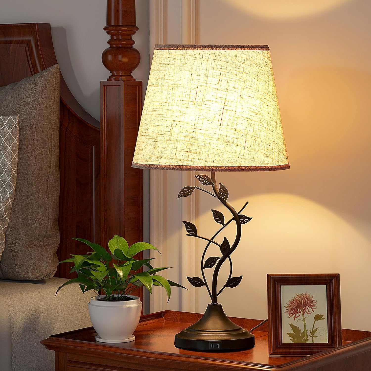 Kakanuo Table Lamp for Bedside, Lamp for Living Room with USB-A and USB-C Charging Ports, Traditional Tall Bedroom Lamp for End Table