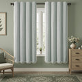 XOGUIBO Teal Boho Blackout Curtains 72 Inches Long Light Green Linen Blend 2 Panels with Tassels and Cotton Embroidery, Farmhouse Vi…