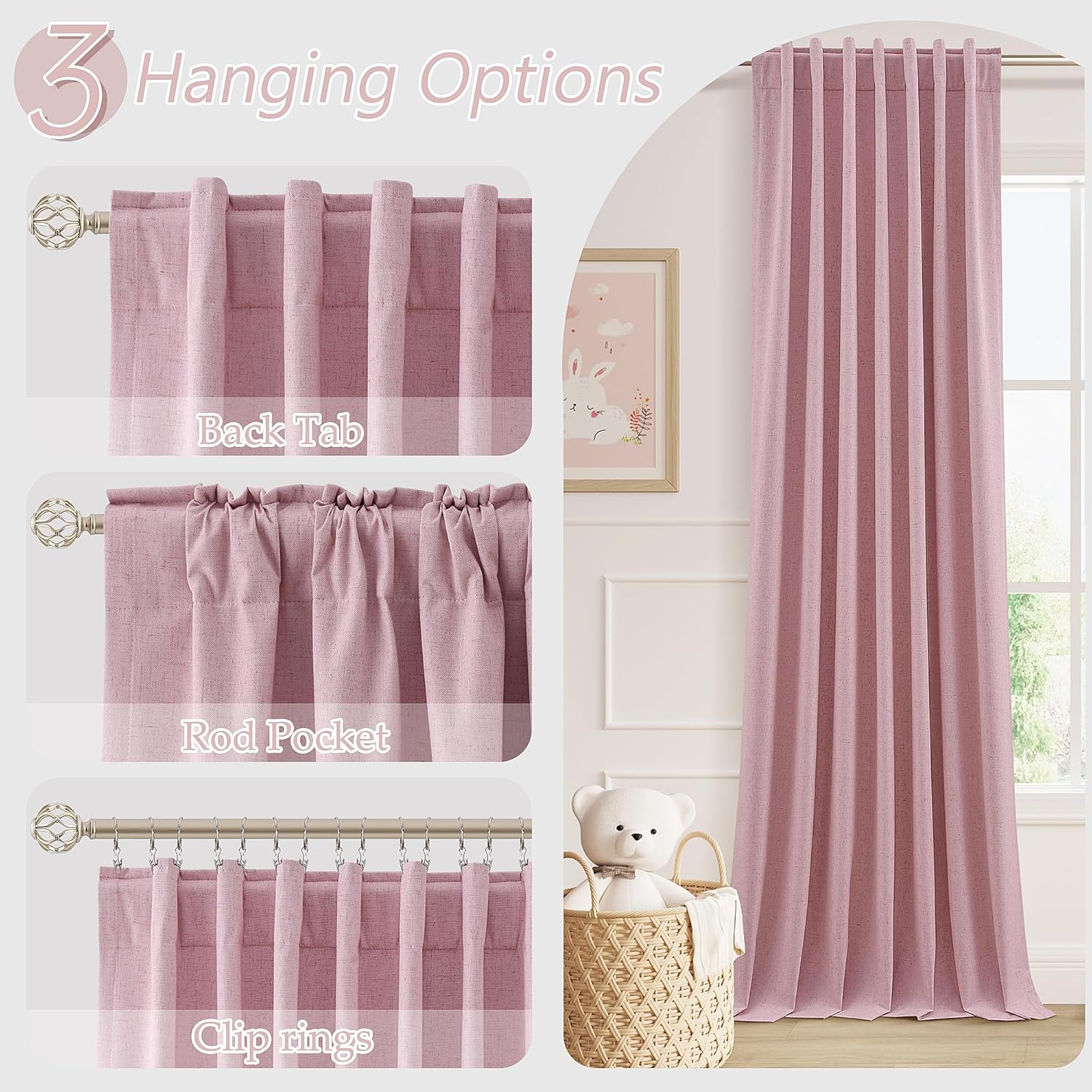 Guken 100% Blackout Curtains 102 Inch Length 2 Panels Set for Living Room Bedroom Back Tab Thermal Insulated Black Out Linen Drapes Room Da…