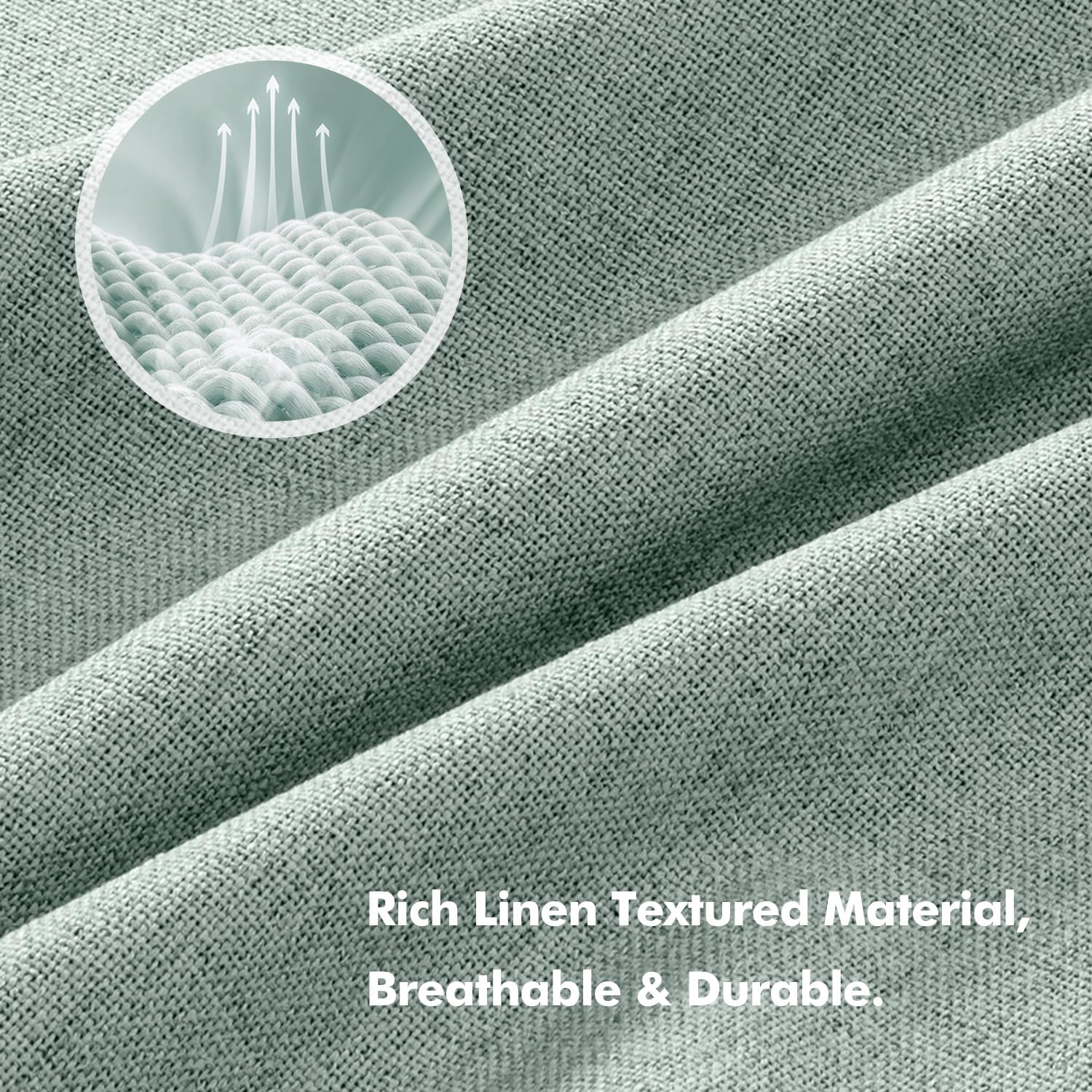 Miulee 100% Blackout Linen Curtains for Bedroom, Seafoam Green Solid Luxury Decor Thermal Insulation Room Darkening Drapes for Living Room…