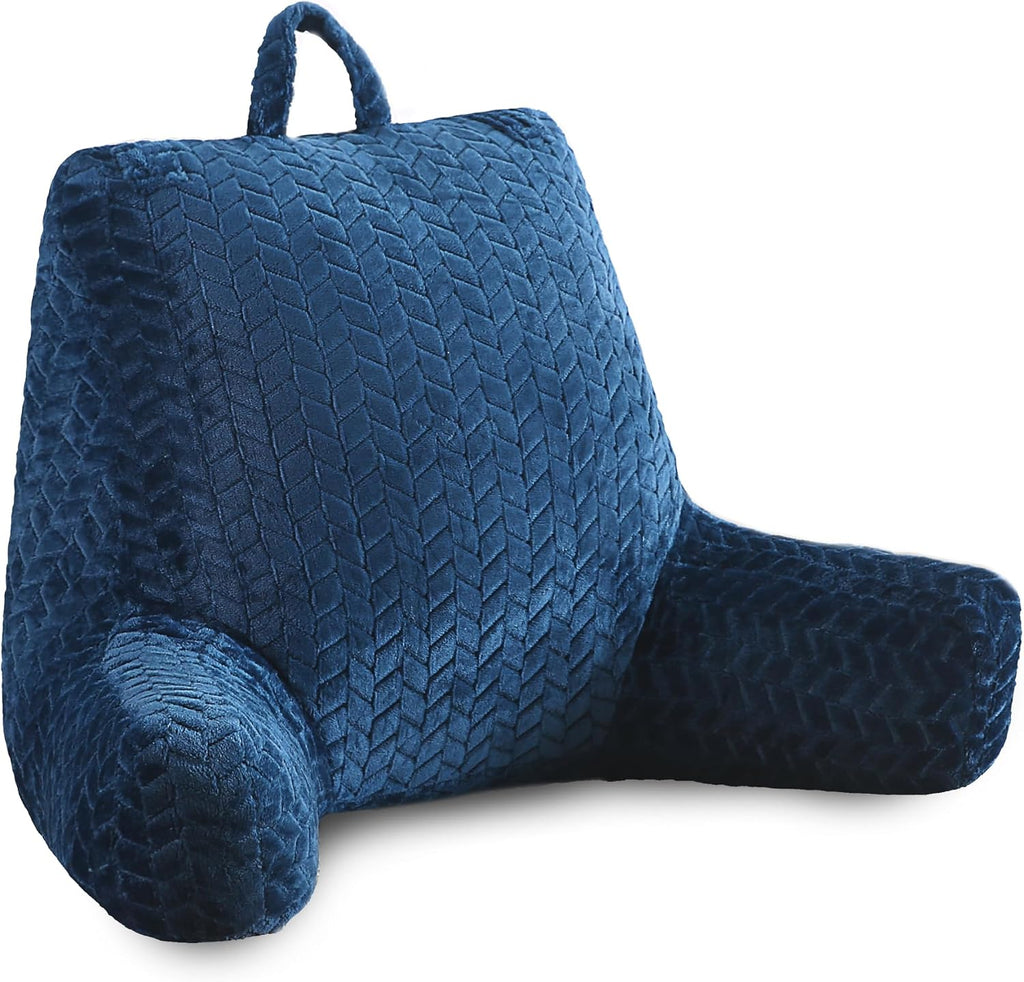 Blue Bed Reading Pillow for Adults, Memory Foam Backrest Pillow with Armrests for Sitting Up in Bed, Support for Back & Arms, Removable…
