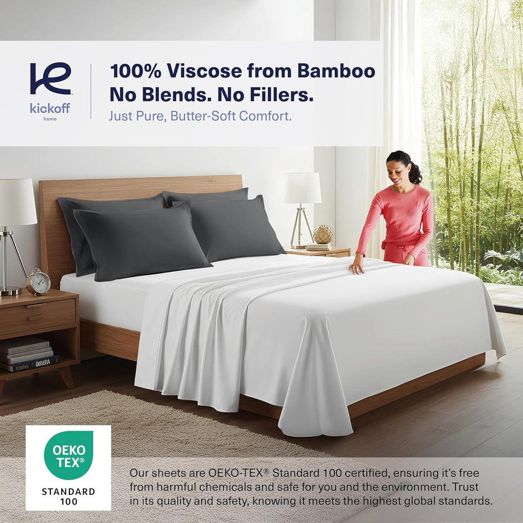 KickoffHome Kickoff Viscose Bamboo Pillowcase, Standard, Set of 2, 100% Organic Hidden Zippered Viscose Bamboo Pillow Case Standard Size, C…
