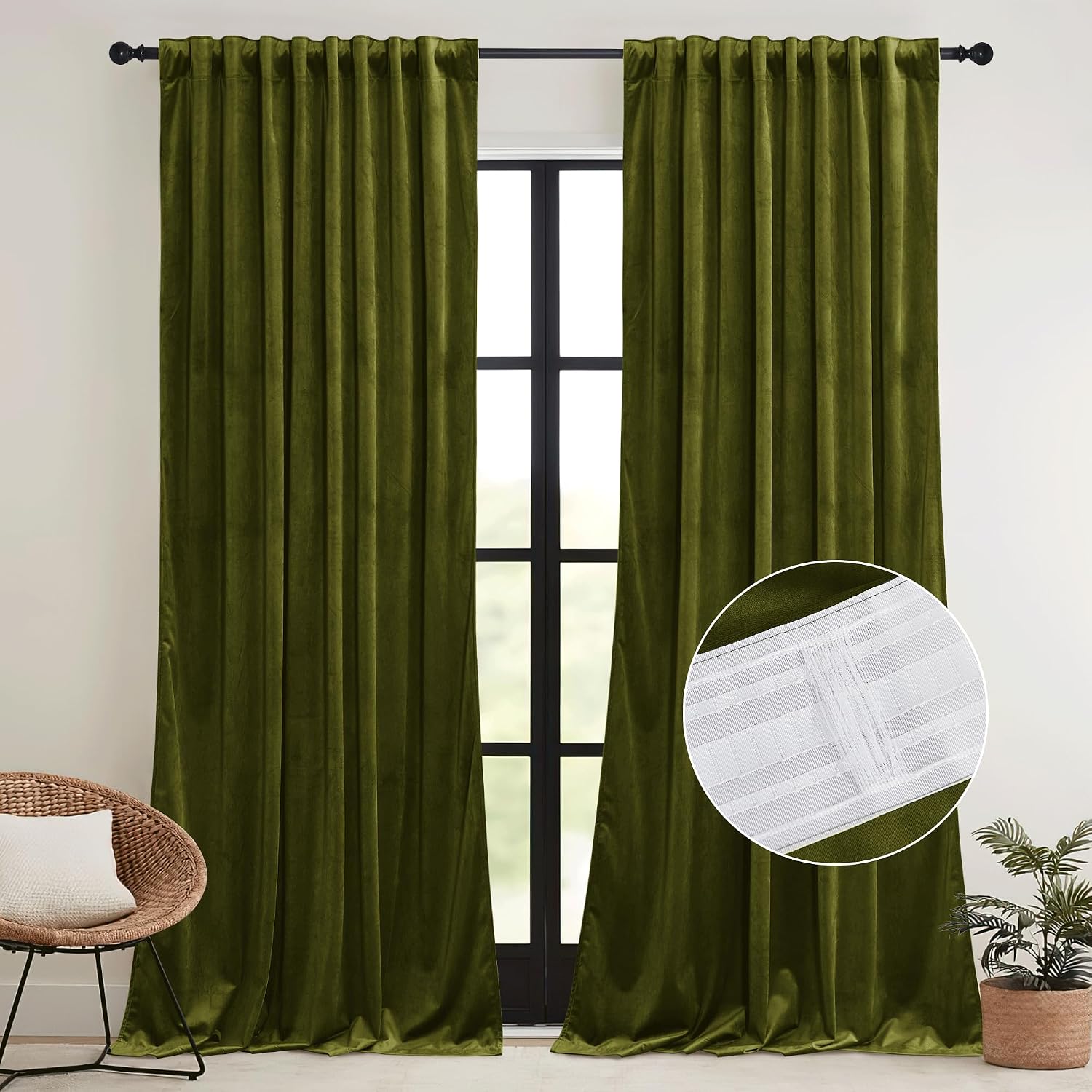 Rybhome RYB HOME Moss Green Velvet Curtains for Bedroom Living Room, Thermal Insulated Privacy UV Heat Blocking Luxurious Drapes for Nurser…