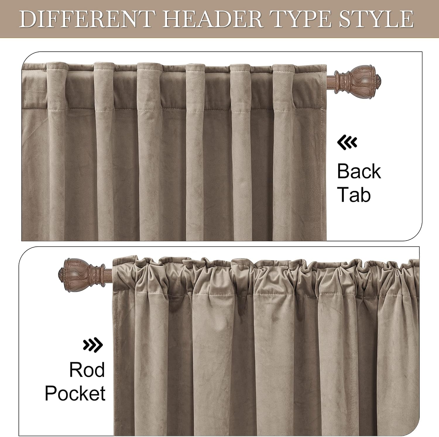 Rybhome RYB HOME Taupe Velvet Curtains for Bedroom Living Room, Thermal Insulated Privacy UV Heat Blocking Luxurious Soft Rod Pocket Back T…
