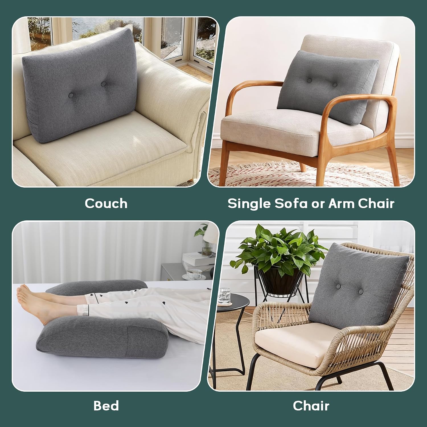 ROYALAY Back Support for Couch Sitting, Memory Foam Back Cushion for Couch, Back Rest Pillow for Sitting in Bed, Wedge Reading Pillow for…