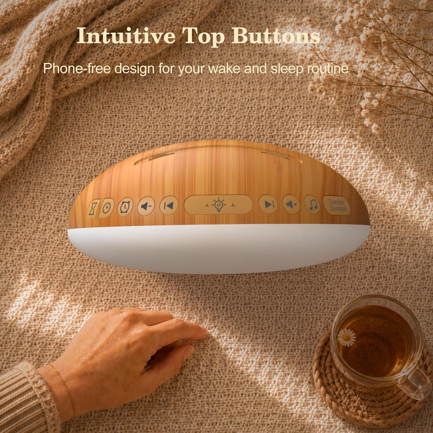 REACHER Wood Grain Sunrise Alarm Clock and Sound Machine Nightlight, Digital Dimmable Clock for Bedroom, 26 Sleep Sounds, White Noise…