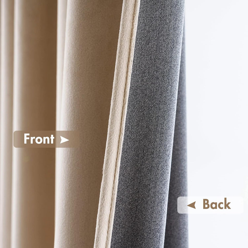 MIULEE Camel Beige Velvet Curtains Thermal Insulated Blackout Curtain Drapes for Bedroom Living Room Darkening 90 Inches Long Curtains…