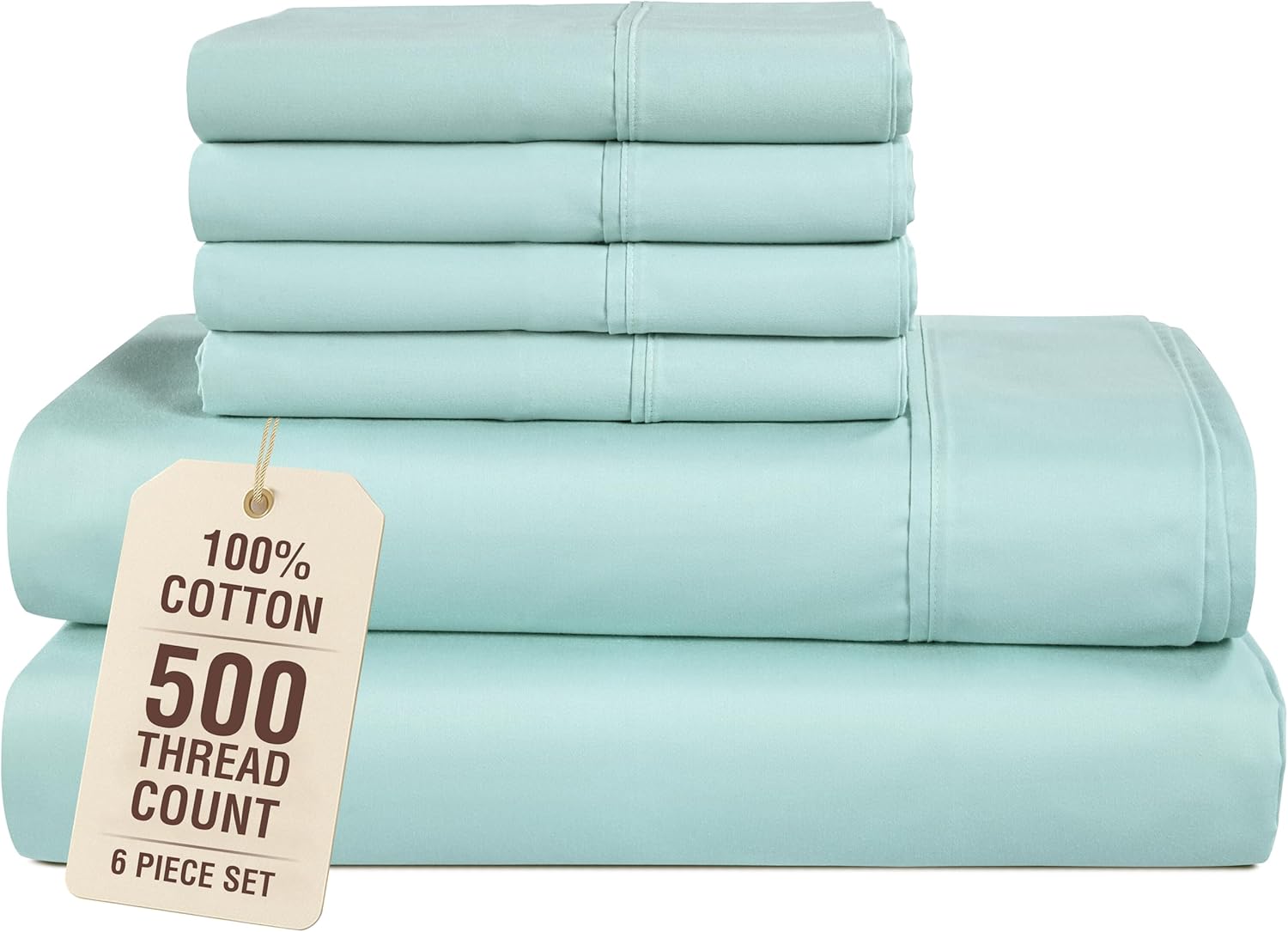 Casa Platino King Size Sheets, 500 Thread Count Smooth Sateen 100% Cotton, 6 Piece King Bed Sheets with Flat Sheet, 15 Inch Deep Pocket…