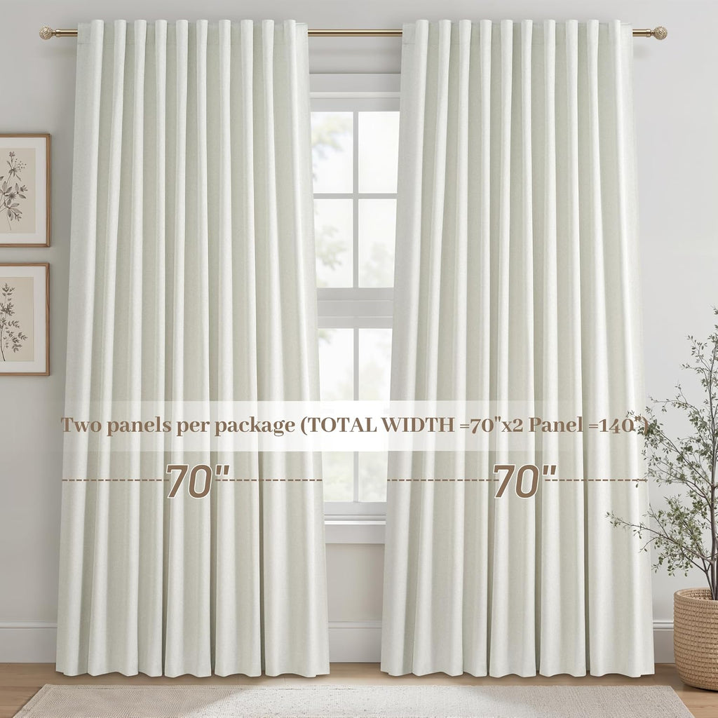 Qjmydeco Cute Blackout Curtains 70 Inches Extra Wide Linen 84 Inch Length for Living Room/Sliding Glass Door, Pleated Heavy Duty Thermal Dra…