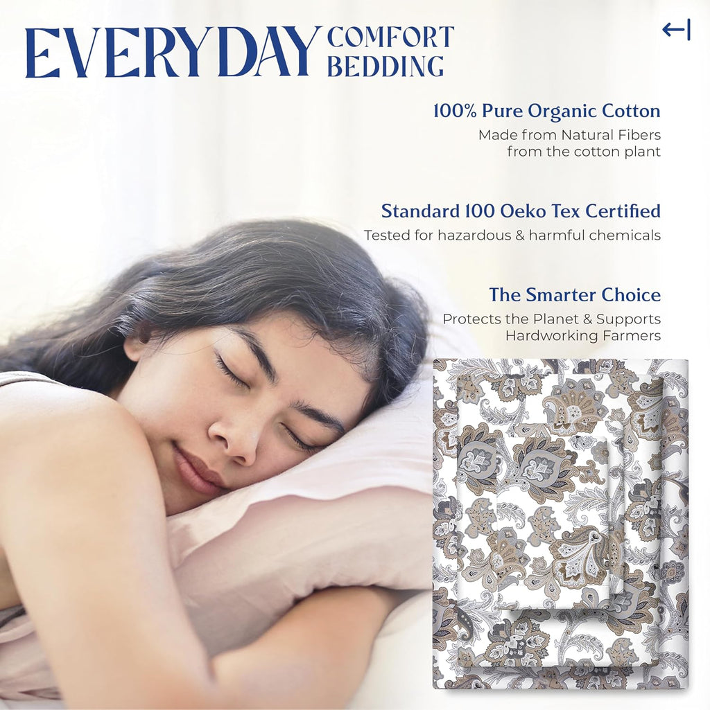 Mayfair Linen 100% Organic Cotton Printed Sheets California King Size - Percale Weave Cotton Cal King Size Sheet Set (4 PC, Floral…