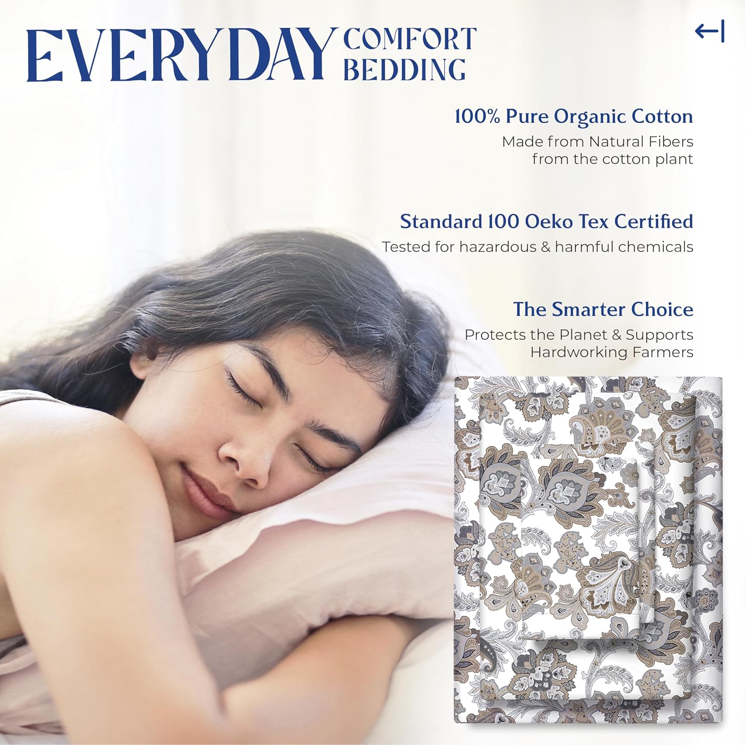 Mayfair Linen 100% Organic Cotton Printed Sheets Twin XL Size - Percale Weave Cotton Twin XL Size Sheet Set (4 PC, Floral Ivory), Soft &…