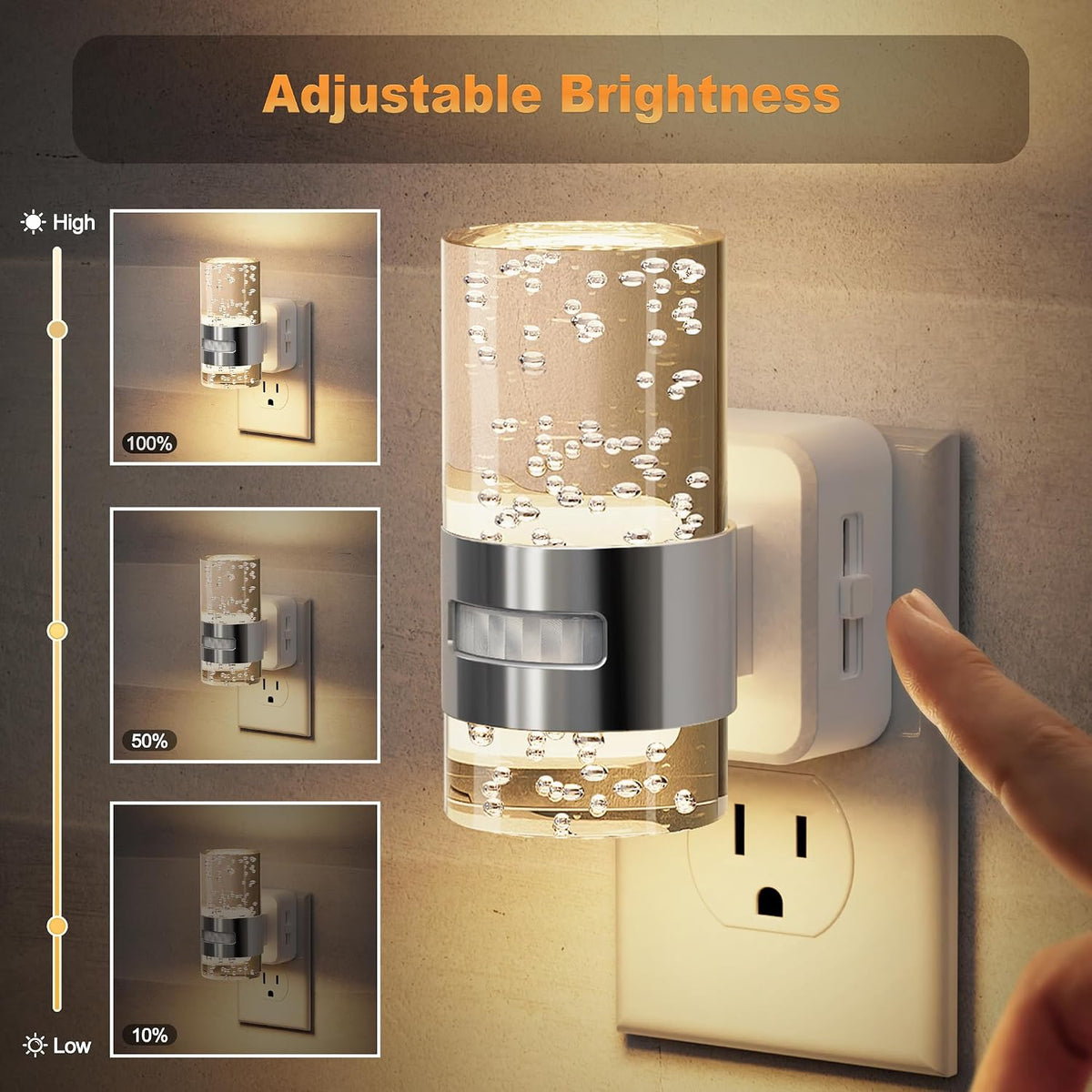 JandCase Motion Sensor Night Light, Dimmable Night Lights Plug Into Wall, 2 Pack 3000k Soft White Night-Lights With 0-100Lm Adjustable…