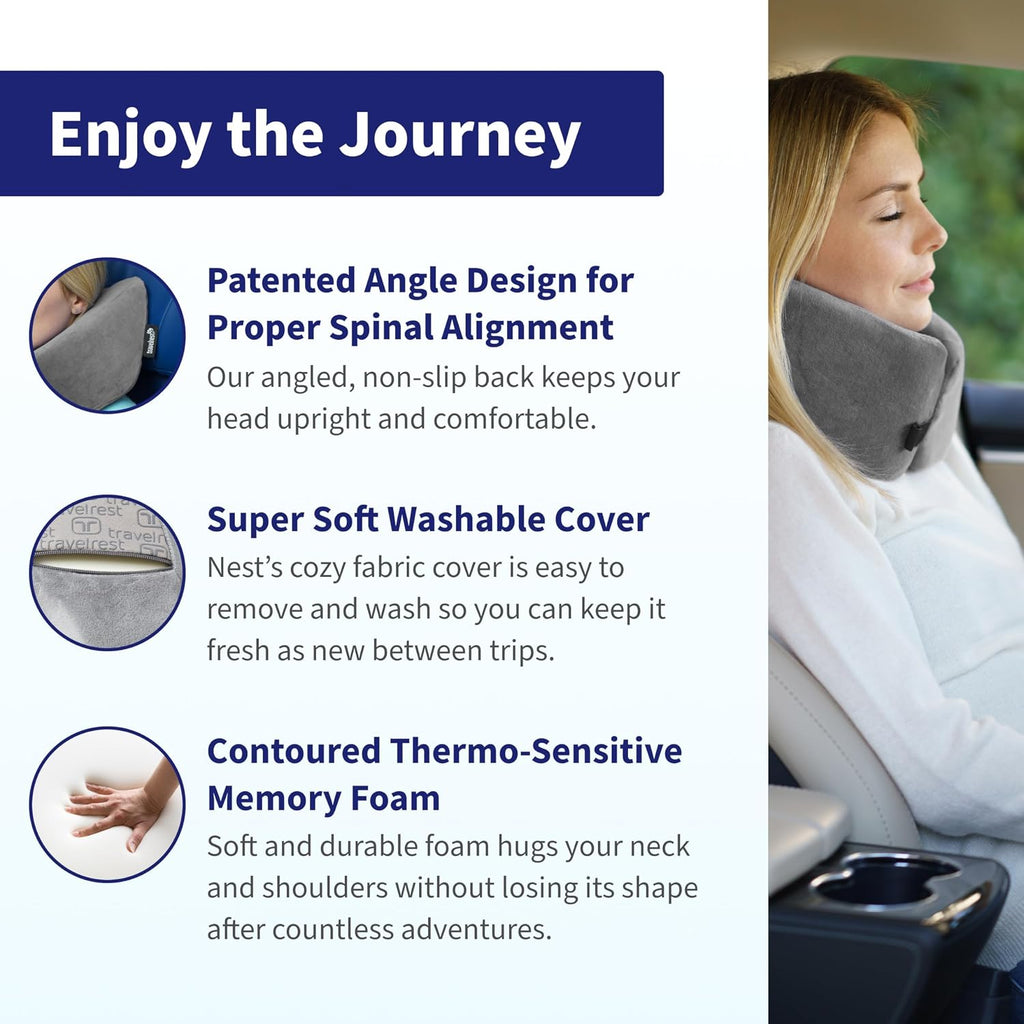 TRAVELREST Sleep Neck Pillow Travel - Travel Essentials, Memory Foam, Neck Support Pillow for Long Flight, Plane Sleeping Accessories…