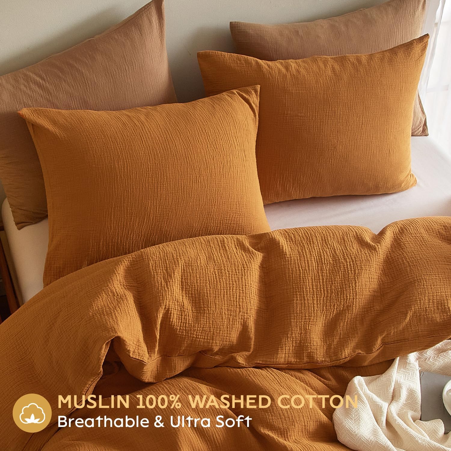 DefineCozyHealthyLife SE SOFTEXLY Muslin Pillowcases King Size 100% Cotton, 2 Pack Linen Like Pillow Shams with Envelope Closure, Ultral So…
