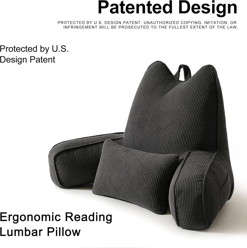 Ailuteie Patented Design Corduroy Bed Rest Pillow with Arms, Back Support Pillow for Sitting in Bed, Detachable Lumbar Support, Large Backr…
