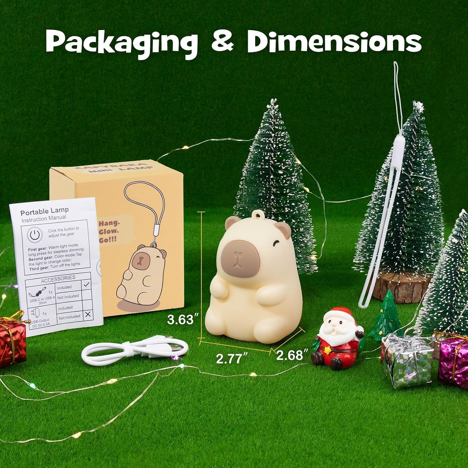 Squishy Christmas Capybara Night Light with RGB Modes Dimmable Nursery Breastfeeding Nightlight Hangable Cute Novelty Animal Lamp…