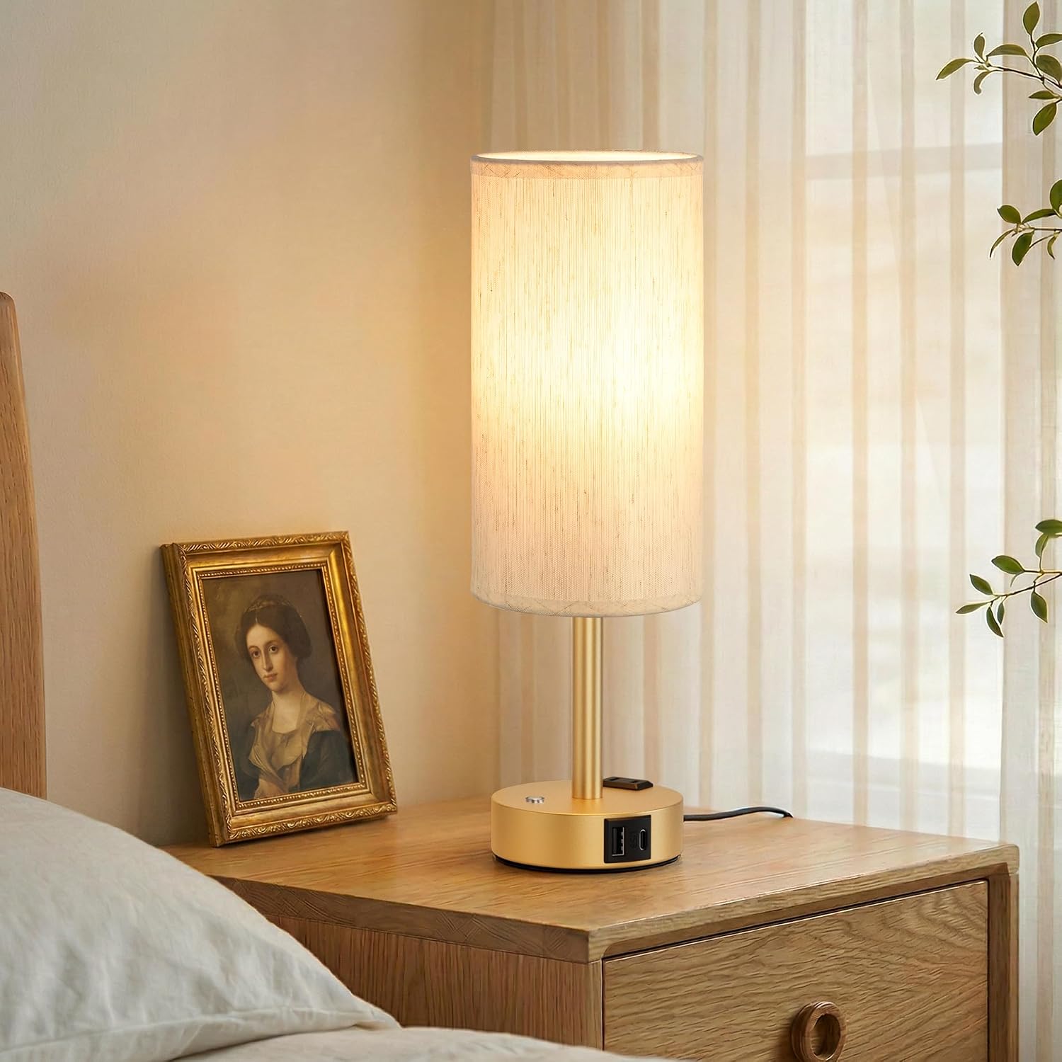 Aooshine Touch Bedside Table Lamp with Memory - Stepless Dimmable Lamp for Bedroom, Small Nightstand Lamp with Dual USB Charging Ports and…