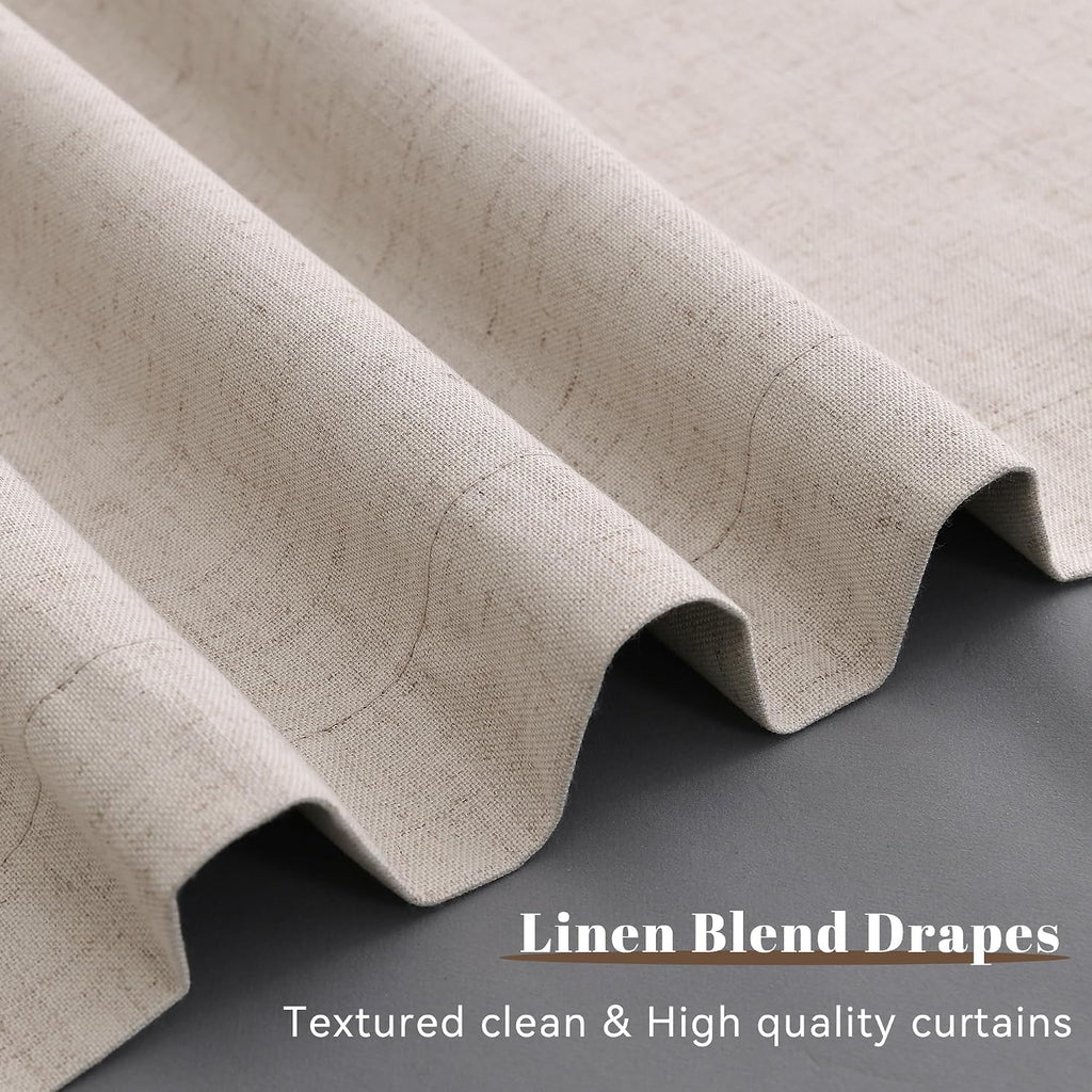 Guken Oatmeal 100% Blackout Linen Curtains for Bedroom 108 Inch Length Hook Belt Textured Neutral Room Darkening Thermal Insulated Soundpro…