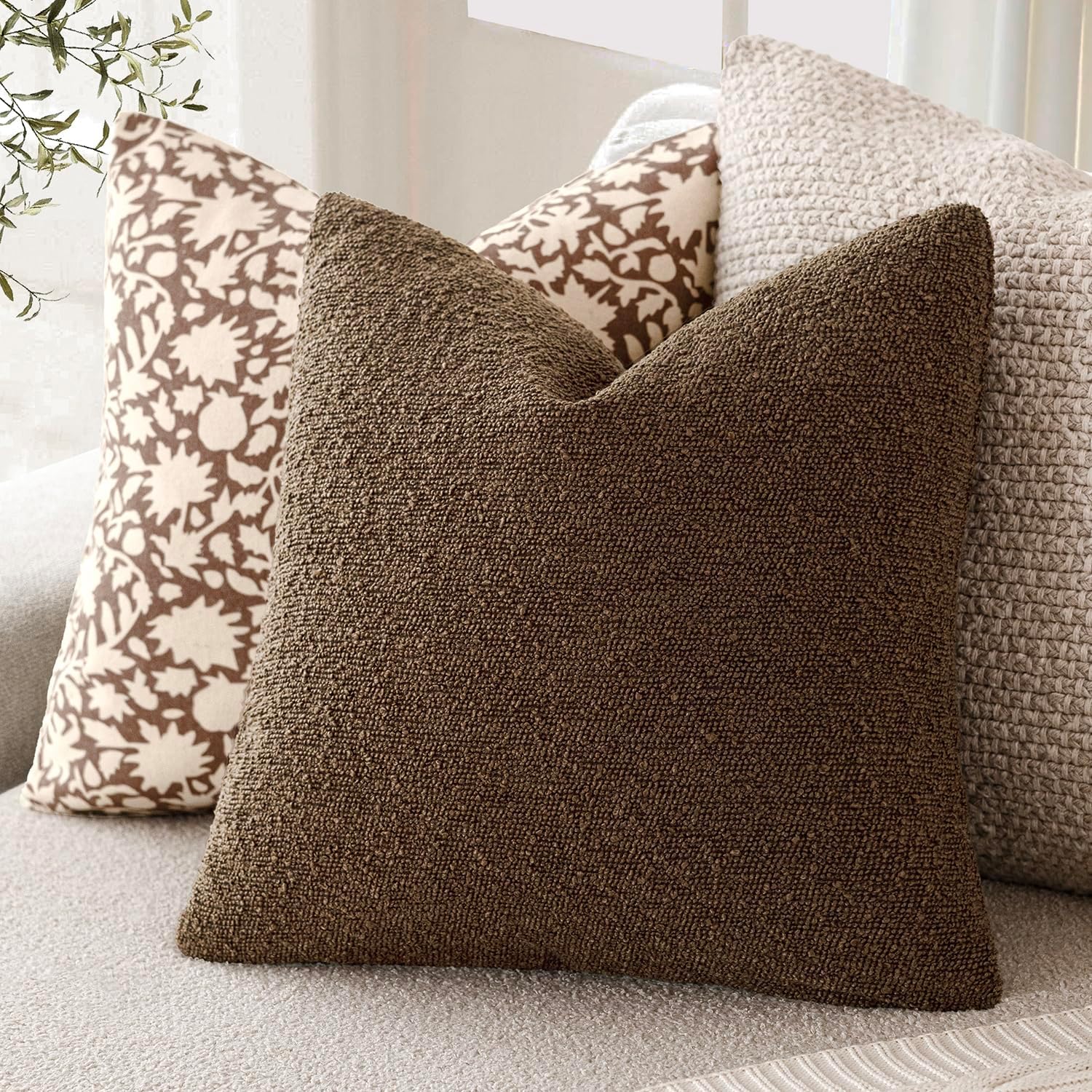 Foindtower Decorative Textured Boucle Throw Pillow Covers Accent Solid Pillow Cases Neutral Soft Cozy Couch Cushion Case for Chair Sofa…