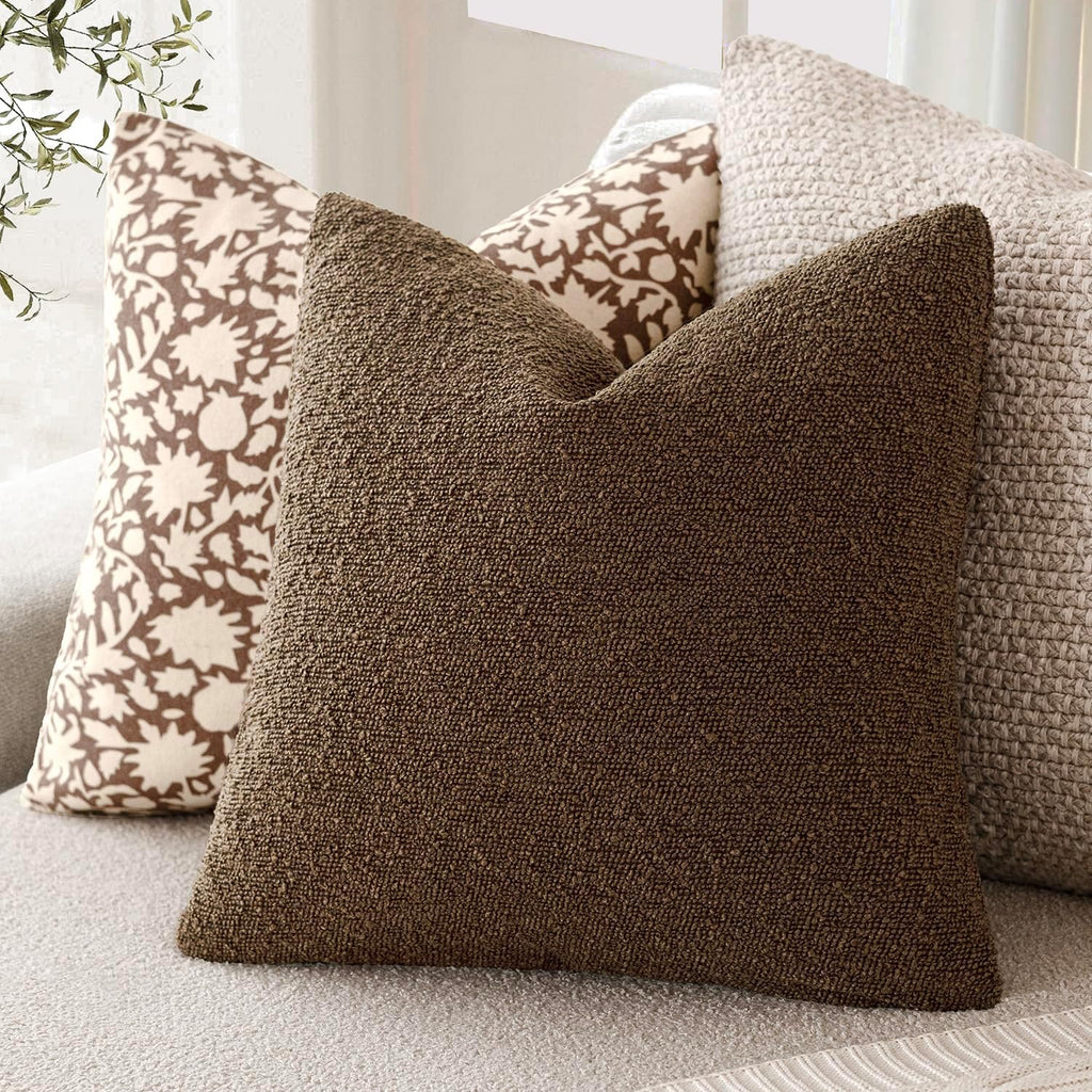 Foindtower Decorative Textured Boucle Throw Pillow Covers Accent Solid Pillow Cases Neutral Soft Cozy Couch Cushion Case for Chair Sofa…