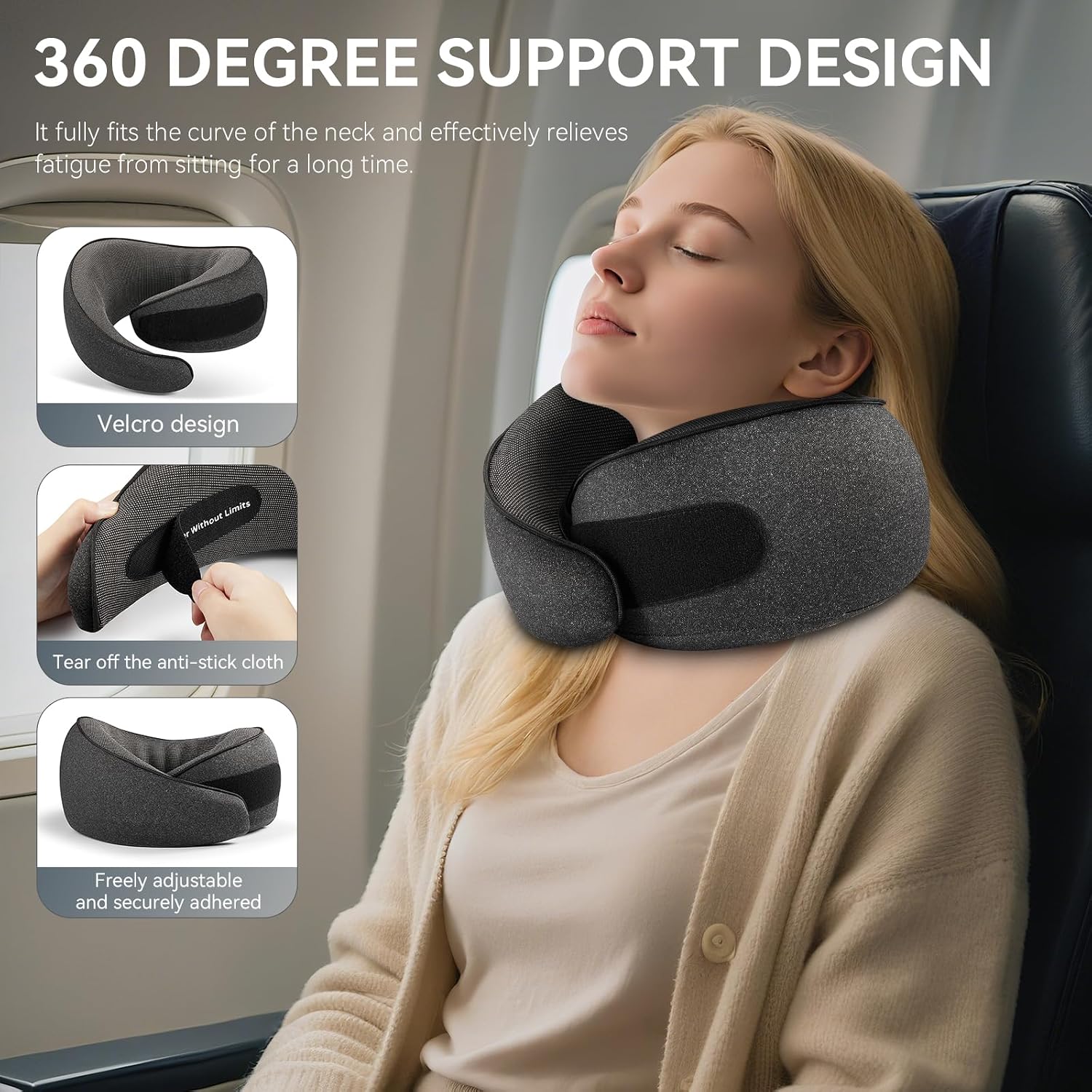 SZXYX Travel Pillows for Airplanes, 100% Pure Memory Foam Neck Pillow for Airplanes, Comfortable Breathable Cover, 360° Support Stowable…