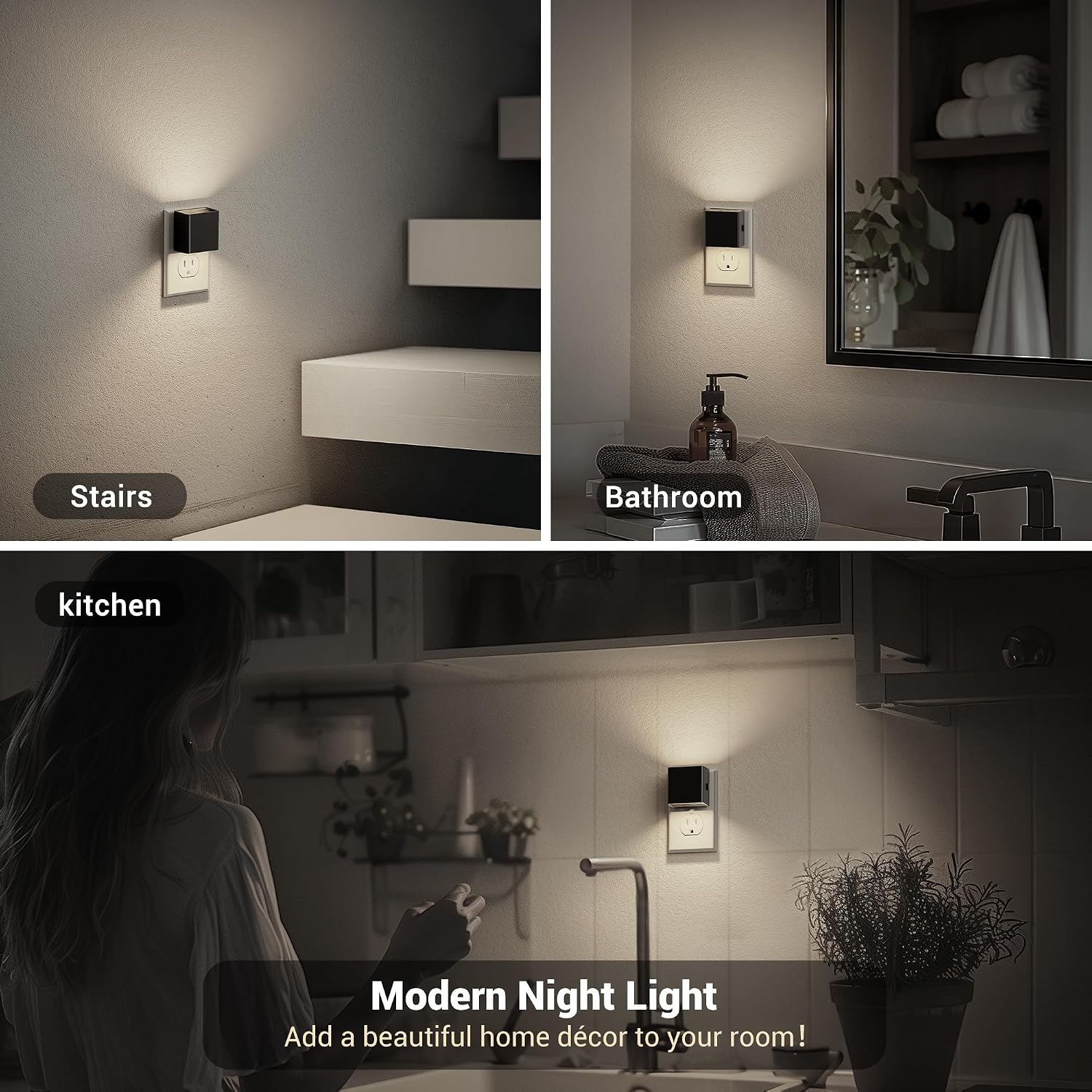 JandCase Night Light, Automatic Night Lights Plug into Wall, 2 Pack Modern Night Lights with Auto Light Sensor, 5000K Brightness…