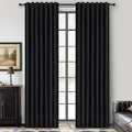 Qjmydeco Black 100% Blackout Curtains 84 Inches Long to Keep Heat Out, Black Linen Boho Drapes for Bedroom/Living Room Darkening Back Tab/R…