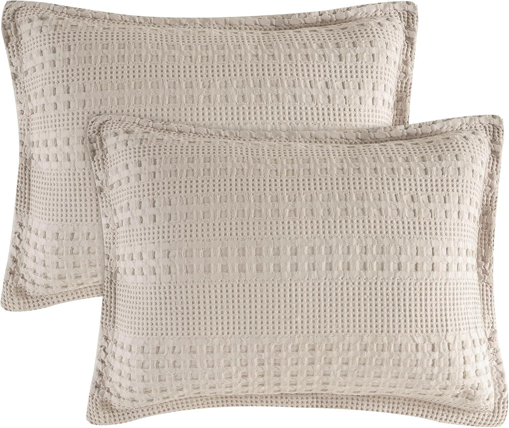 Phf 100% Cotton Ruffle Waffle Pillow Shams King Size, 2 Pack 20" x 36" Soft Skin-Friendly Pillowcases, No Filling, Aesthetic Home Decor, Br…