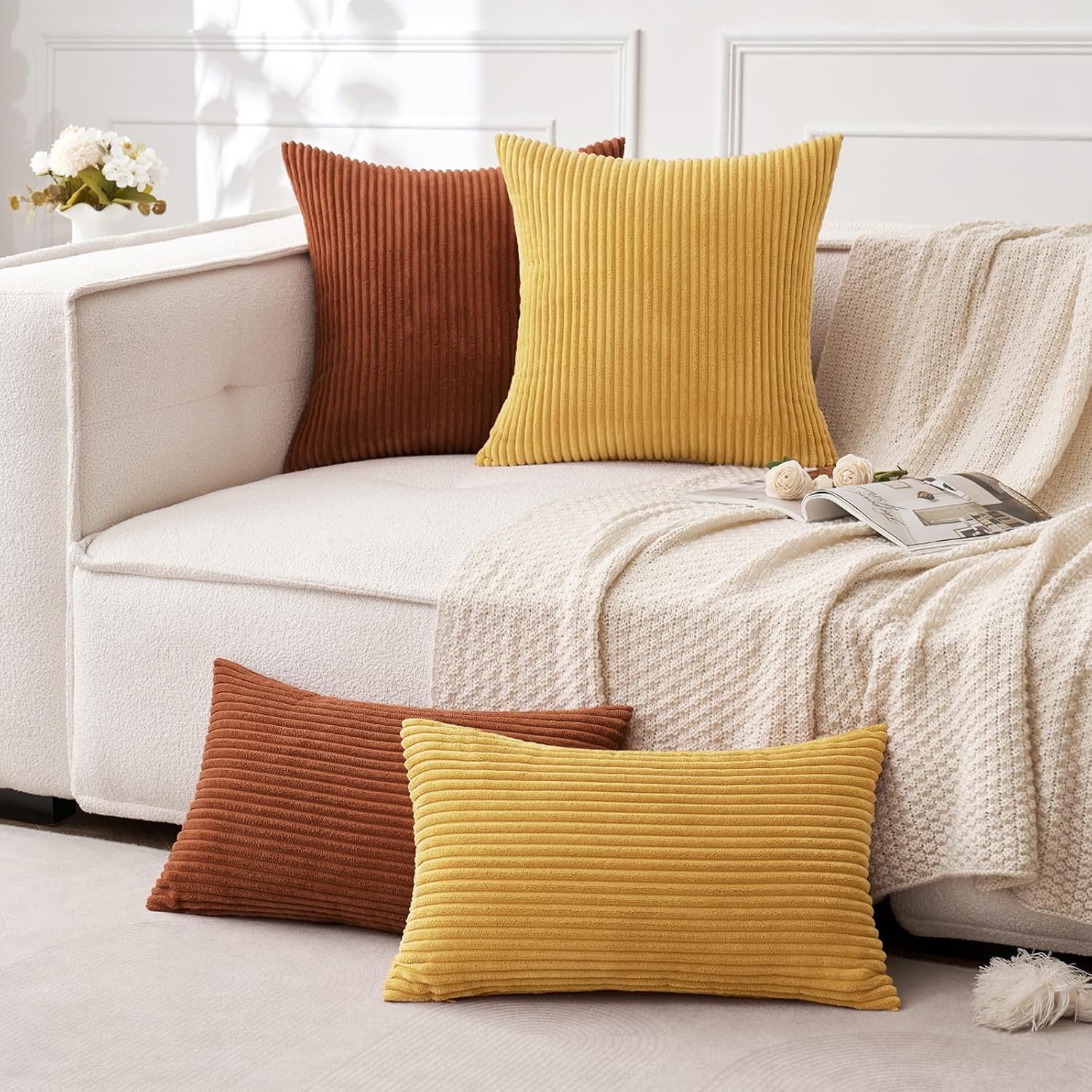 MIULEE Pack of 2 Corduroy Soft Soild Decorative Square Throw Pillow Covers Cushion Cases Pillowcases for Sofa Bedroom Car 18 x 18 Inch 45…