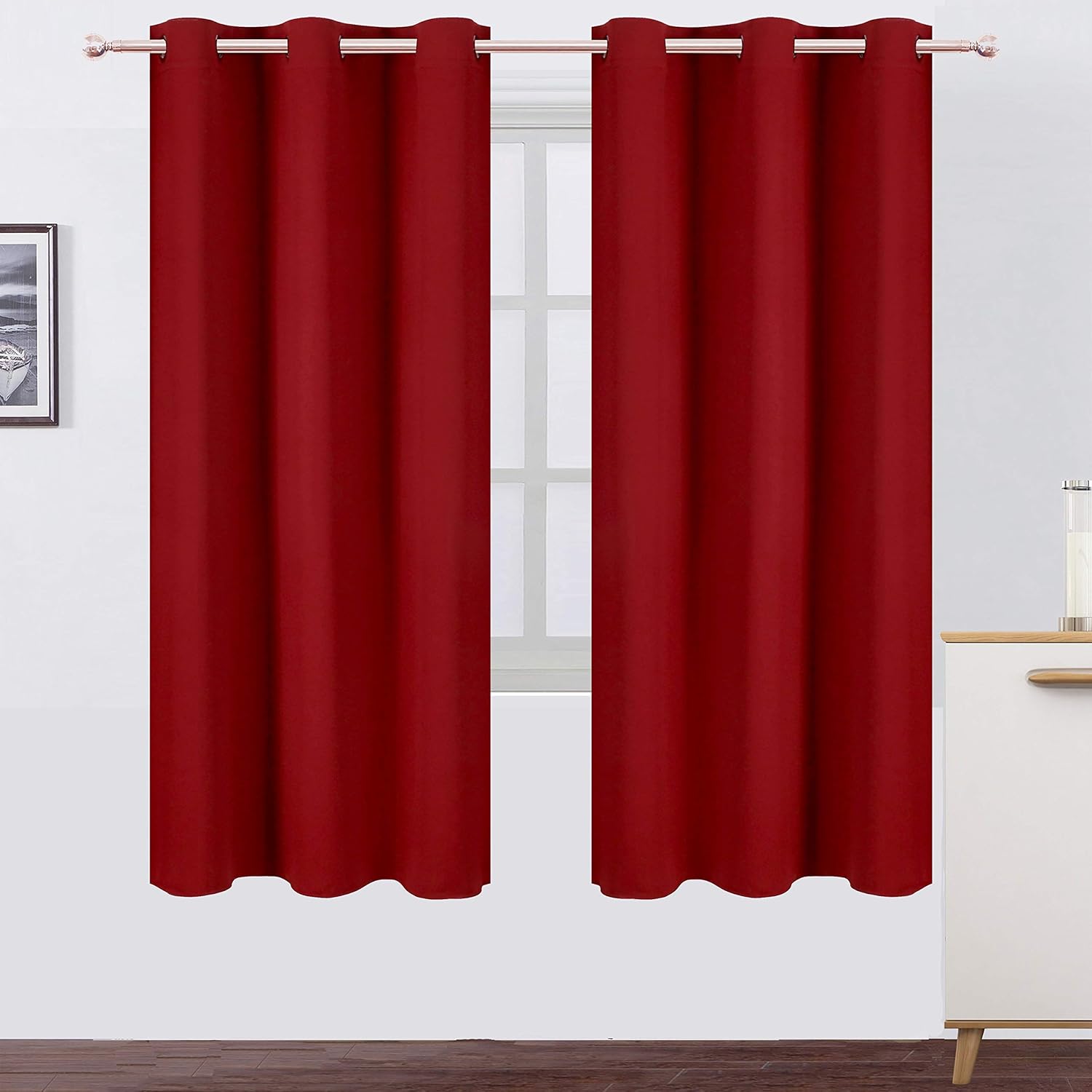 Lemomo Red Thermal Blackout Curtains/42 x 72 Inch/Set of 2 Panels Room Darkening Curtains for Bedroom 72 Inch Red