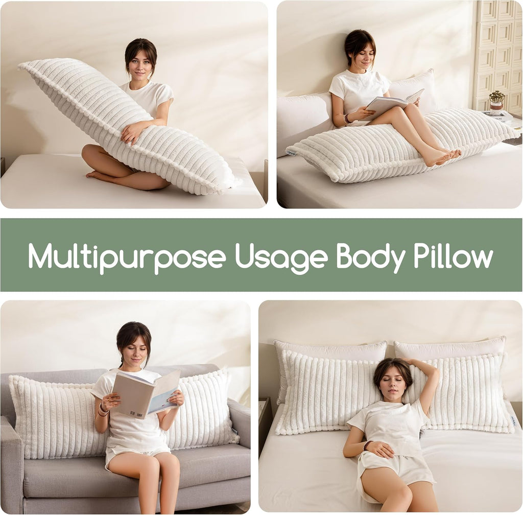 Higogogo Memory Foam Body Pillow, Thickened Large Long Bed Pillow for Adults, Full Body Pillow with Removable Pillow Cover(20x54 Inch), Beige