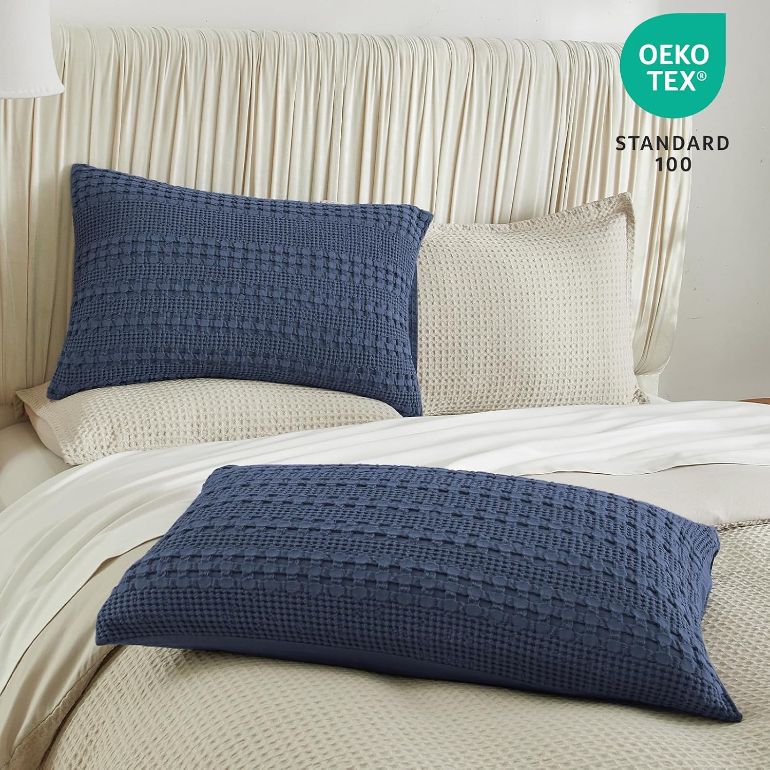 Phf 100% Cotton Waffle Pillow Shams King Size, 2 Pack 20" x 36" Soft Skin-Friendly Pillowcases, No Filling, Aesthetic Woven and Breathable…